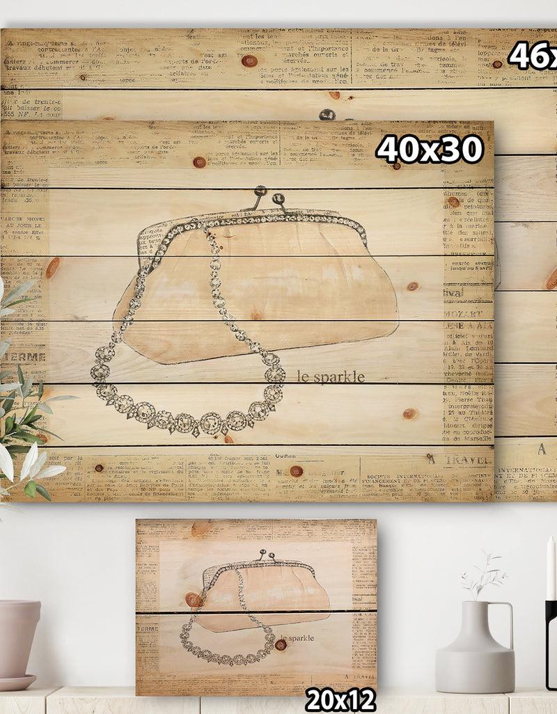 Designq Glamorous Sparkle Purse I - Fashion Print On Natural Pine Wood