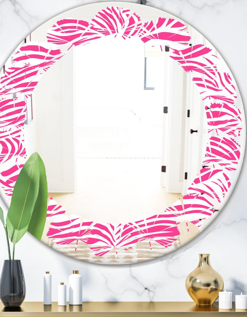 designq Glamour Zebra Animal Pattern - Modern Round or Oval Wall Mirror - Leaves
