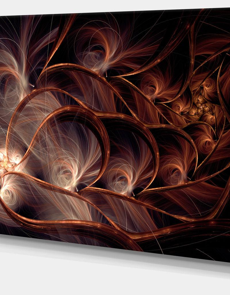 Designq Glittering Brown Fractal Flower On Black - Large Floral Canvas Art Print