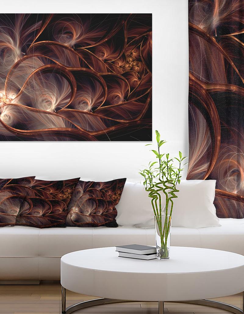 designq Glittering Brown Fractal Flower on Black - Large Floral Canvas Art Print