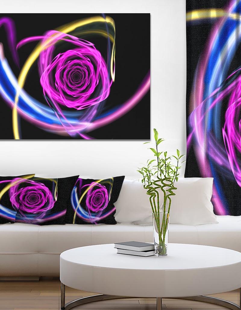 designq Glowing Purple Neon Rose - Floral Wall Art on Canvas
