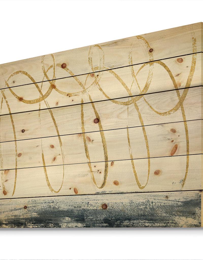 Designq Gold Abstract Geometric Shape - Modern Transitional Print On Natural Pine Wood