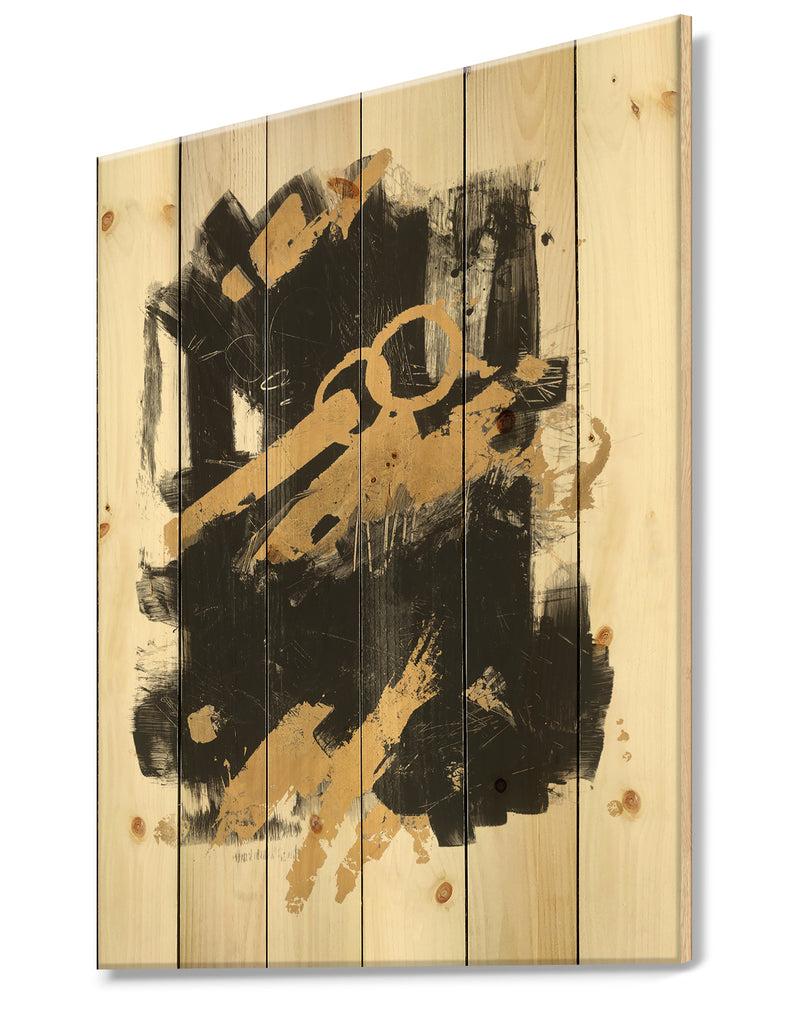 Designq Gold And Black Drift I - Modern Glam Print On Natural Pine Wood