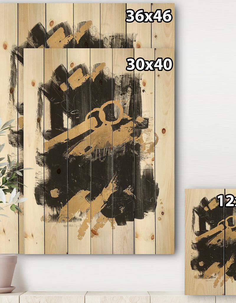 Designq Gold And Black Drift I - Modern Glam Print On Natural Pine Wood