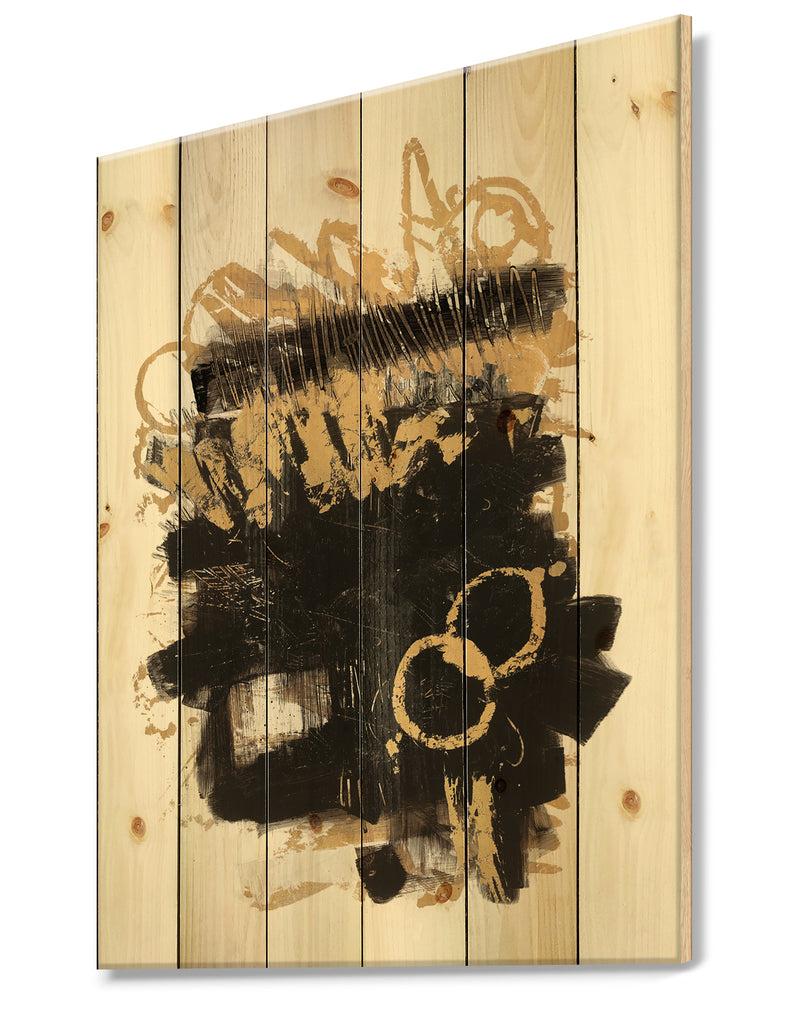 Designq Gold And Black Drift II - Glam Modern Print On Natural Pine Wood