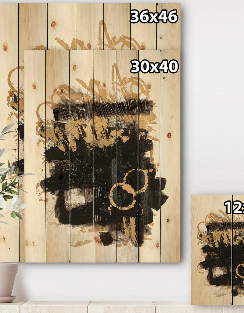 Designq Gold And Black Drift II - Glam Modern Print On Natural Pine Wood