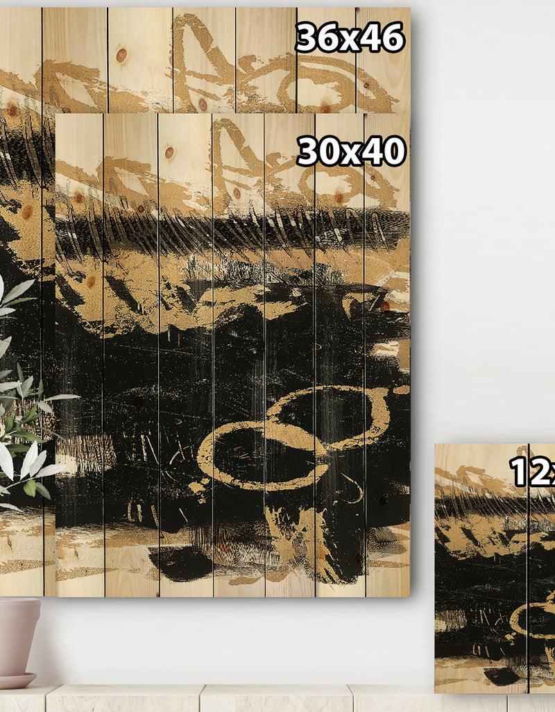 Designq Gold And Black Drift III - Modern Glam Print On Natural Pine Wood