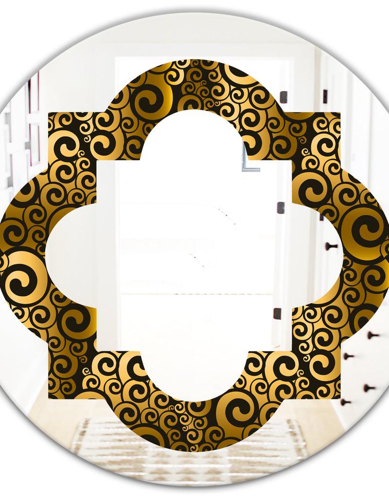 Designq Gold And Black Swirl I - Modern Round Or Oval Wall Mirror - Quatrefoil