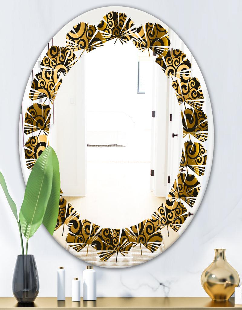 Designq Gold And Black Swirl I - Modern Round Or Oval Wall Mirror - Leaves
