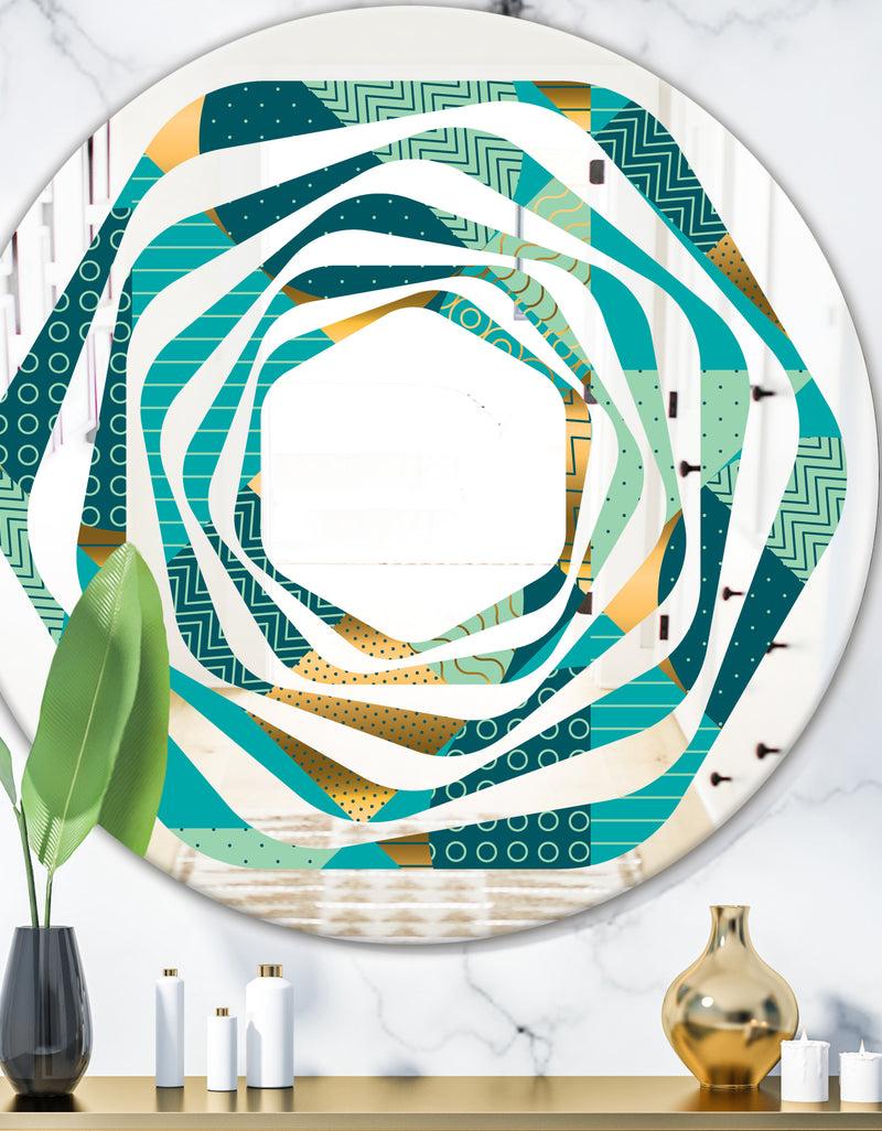 designq Gold and Blue Dynamics II - Modern Round or Oval Wall Mirror - Whirl