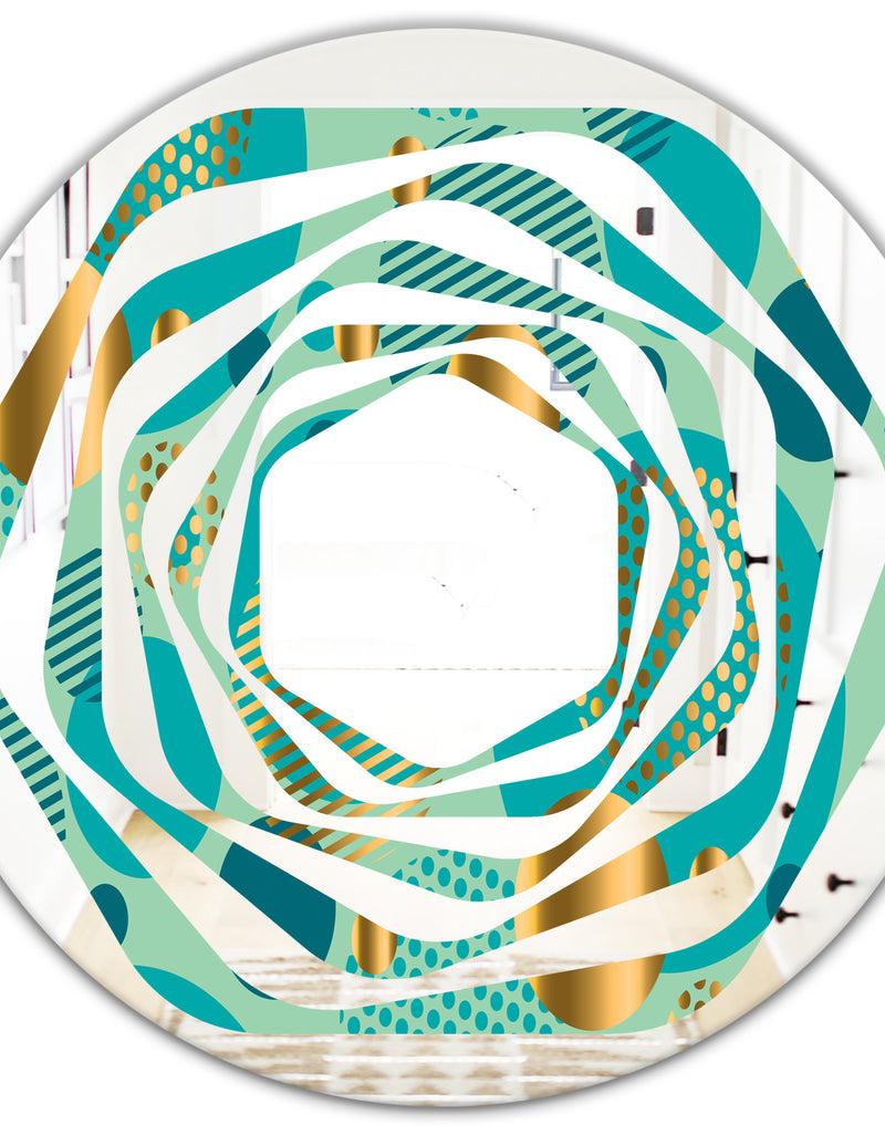 Designq Gold And Blue Dynamics III - Modern Round Or Oval Wall Mirror - Whirl