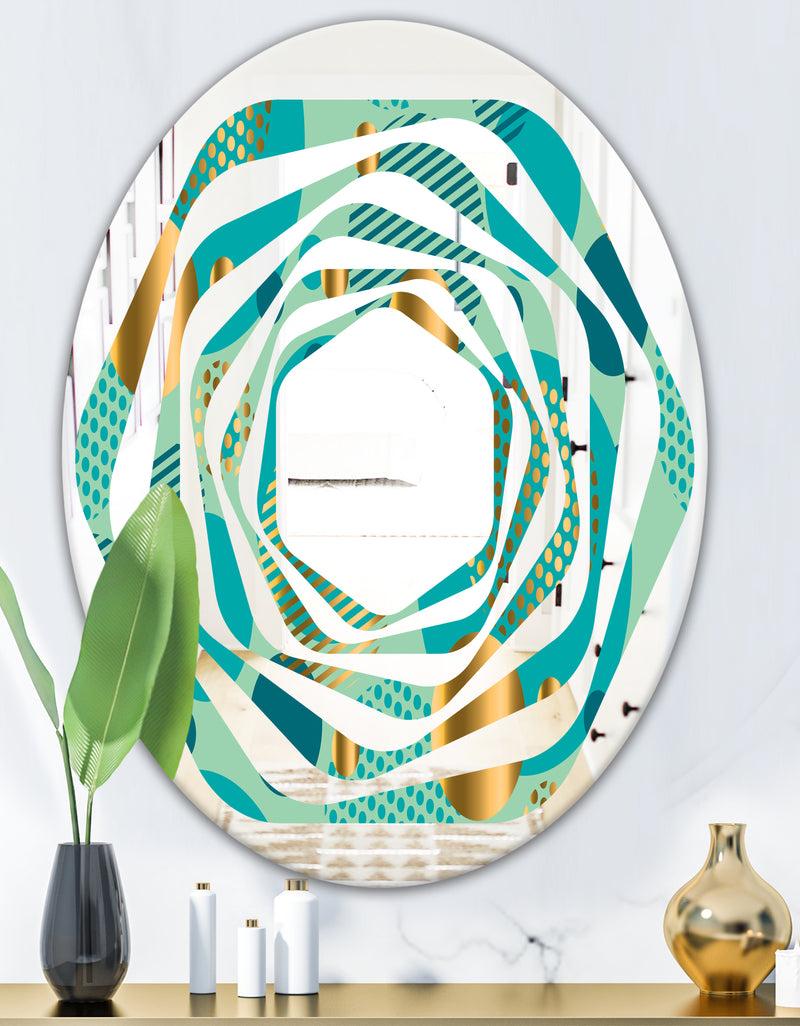 Designq Gold And Blue Dynamics III - Modern Round Or Oval Wall Mirror - Whirl