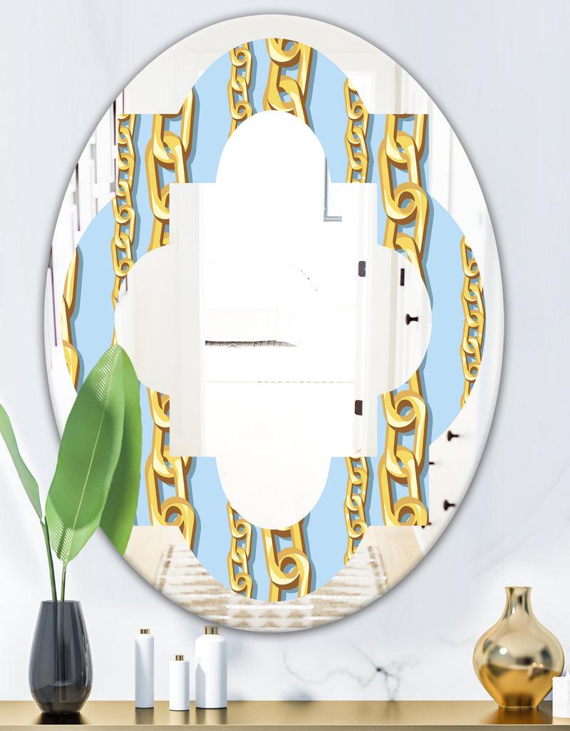 Designq Gold Chain Pattern - Modern Round Or Oval Wall Mirror - Quatrefoil