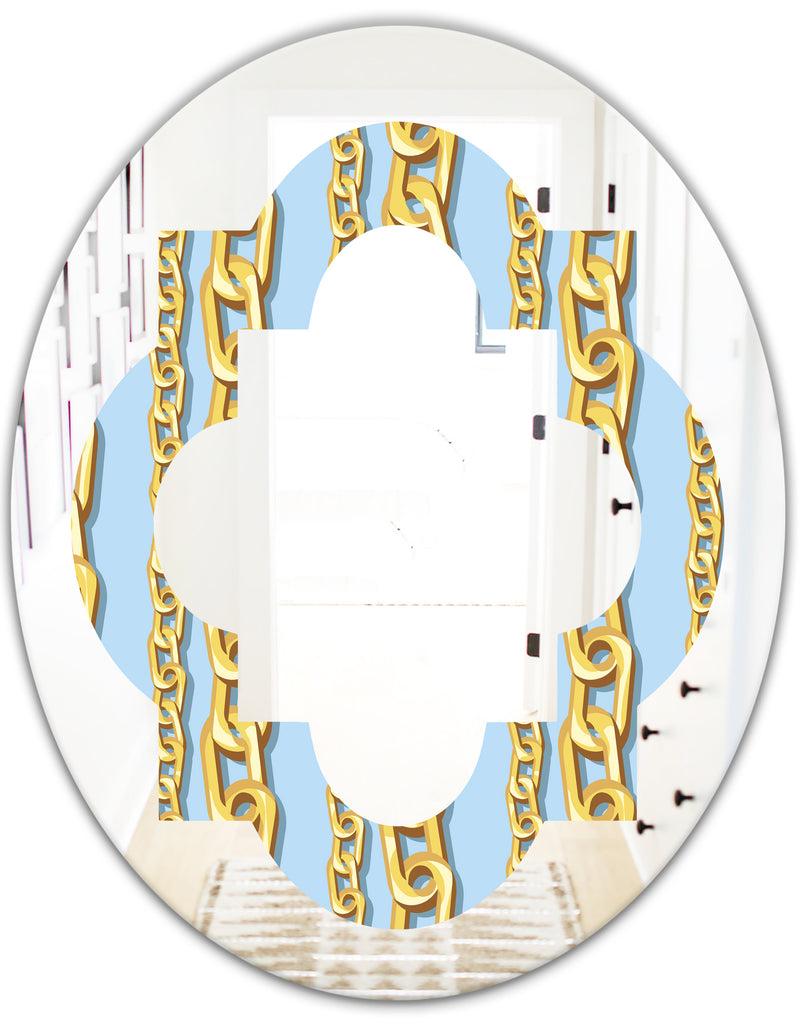 Designq Gold Chain Pattern - Modern Round Or Oval Wall Mirror - Quatrefoil