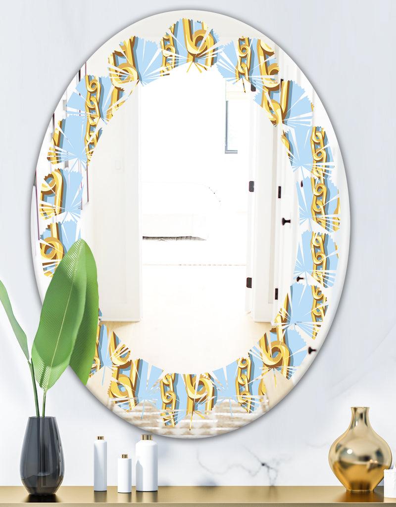 Designq Gold Chain Pattern - Modern Round Or Oval Wall Mirror - Leaves