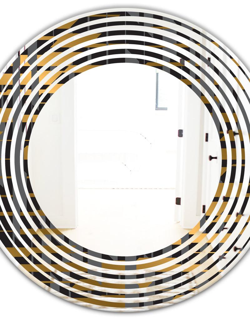 Designq Gold Checkered Pattern I - Modern Round Or Oval Wall Mirror - Wave