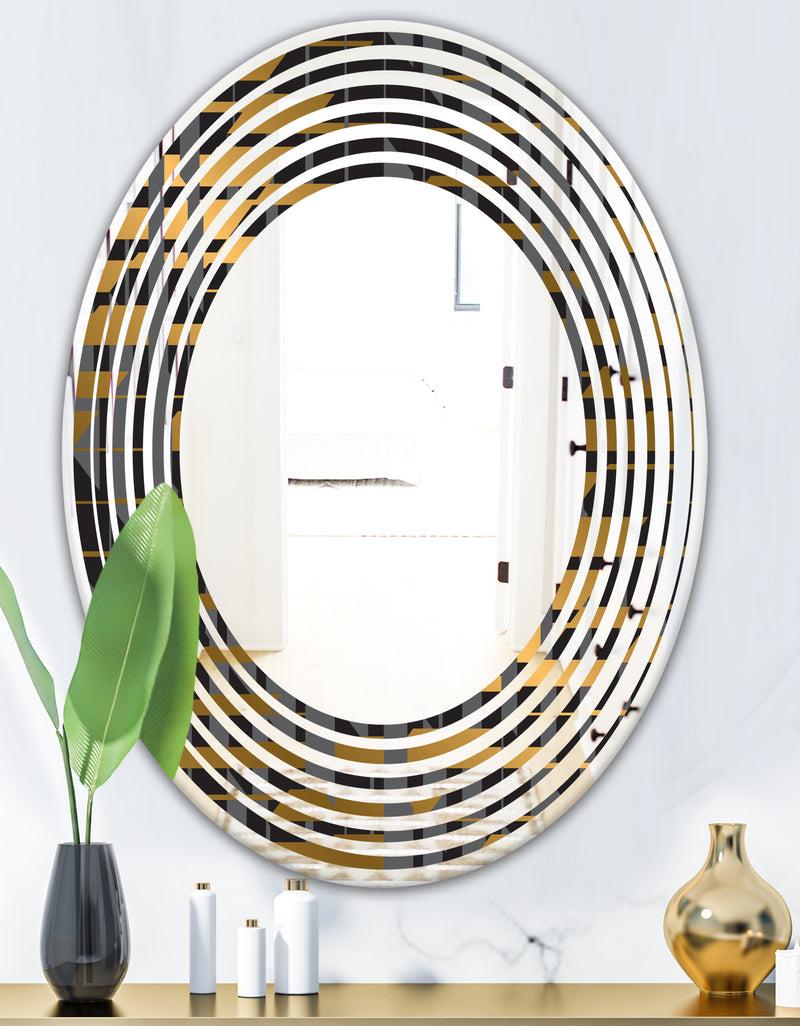 Designq Gold Checkered Pattern I - Modern Round Or Oval Wall Mirror - Wave