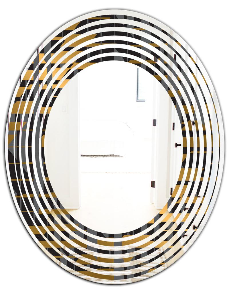 Designq Gold Checkered Pattern I - Modern Round Or Oval Wall Mirror - Wave