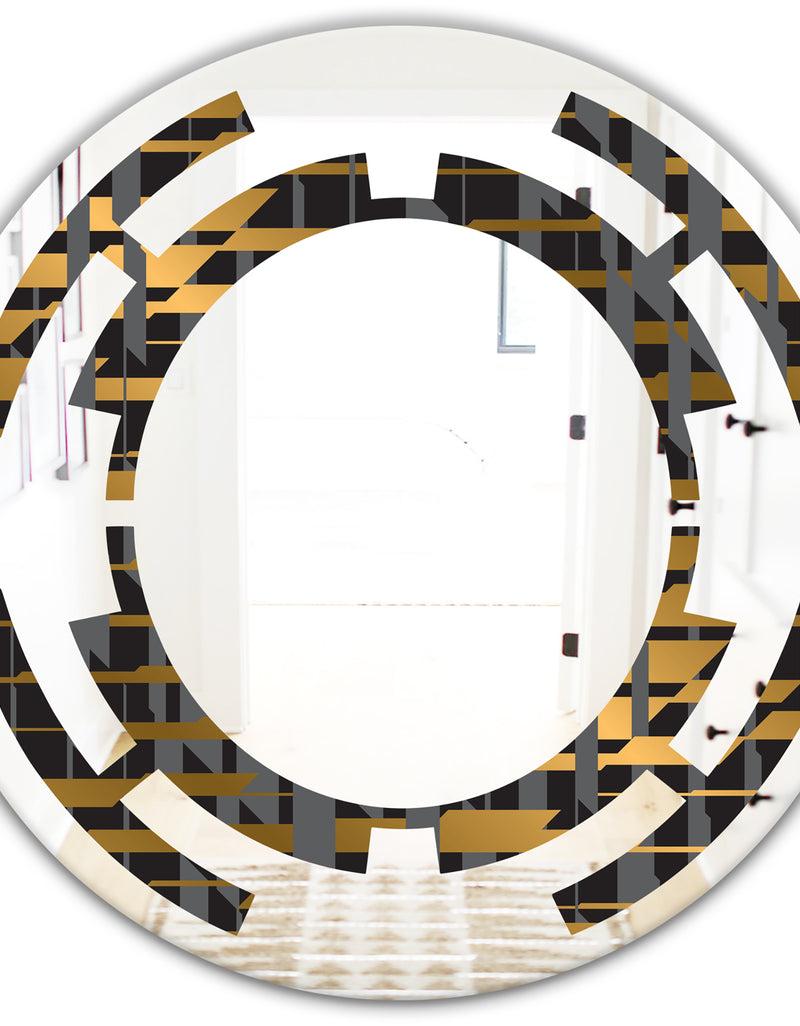 Designq Gold Checkered Pattern I - Modern Round Or Oval Wall Mirror - Space