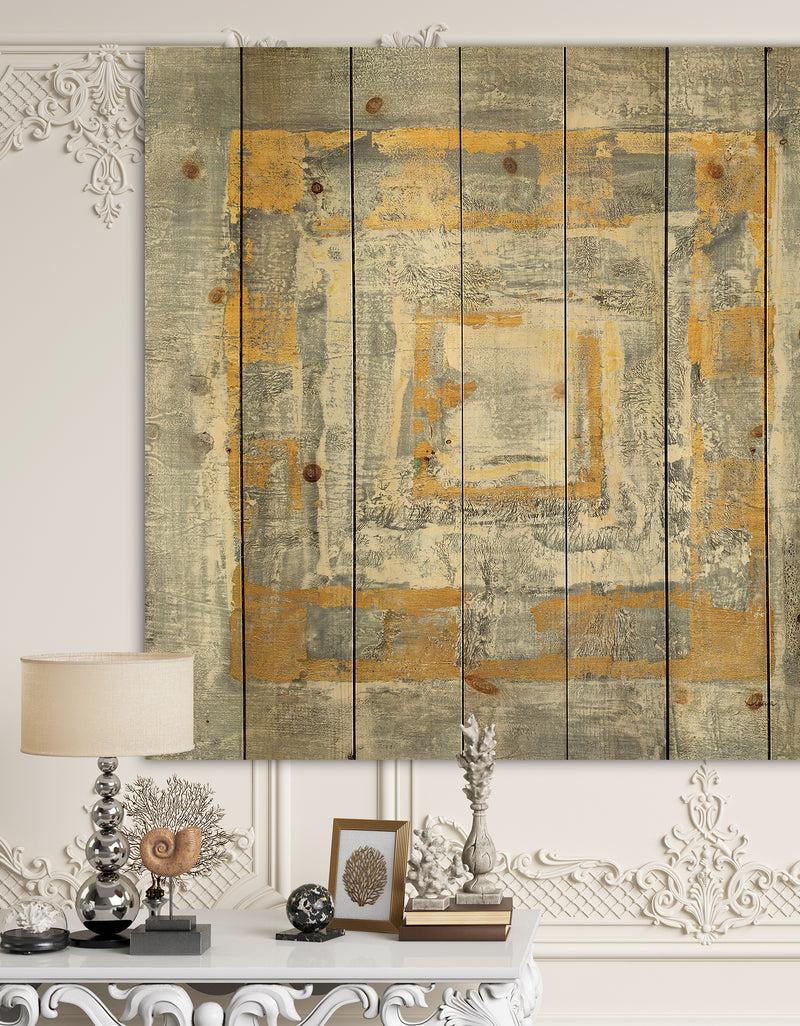 designq Gold Glam on Grey Tapestry I - Transitional Print on Natural Pine Wood