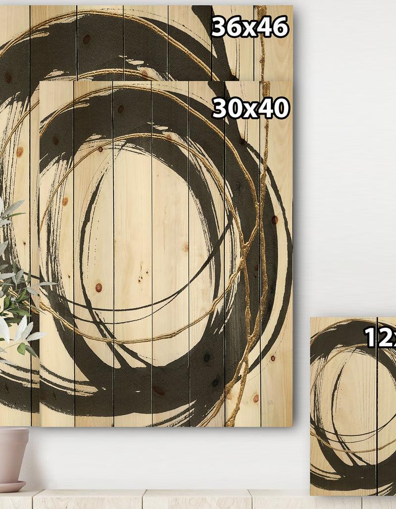 Designq Gold Glamour Circle III - Posh & Luxe Print On Natural Pine Wood