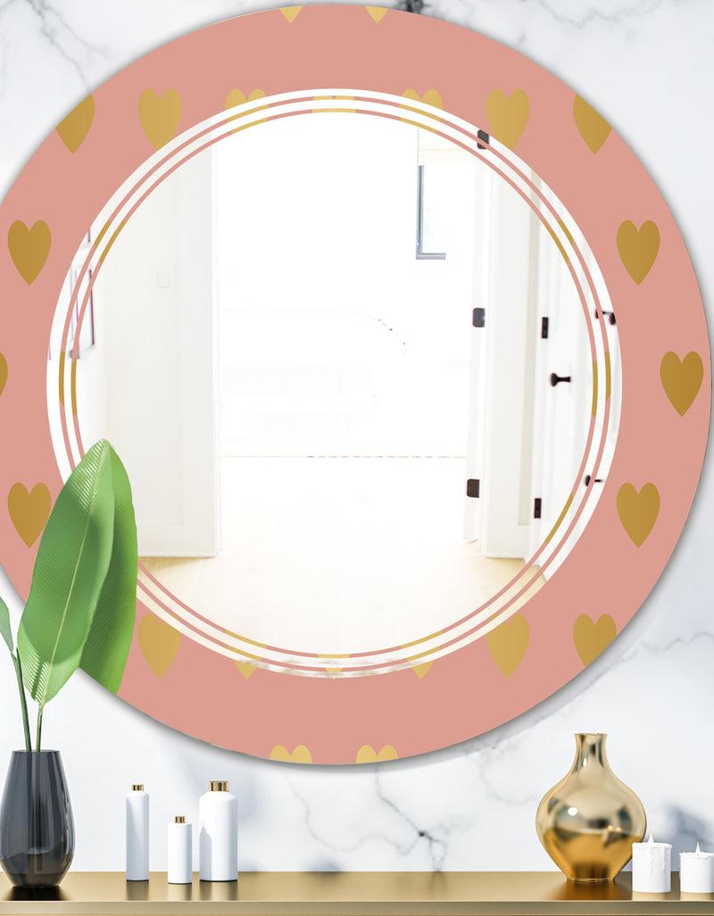 designq Gold Hearts On Pink - Modern Round or Oval Wall Mirror - Triple C
