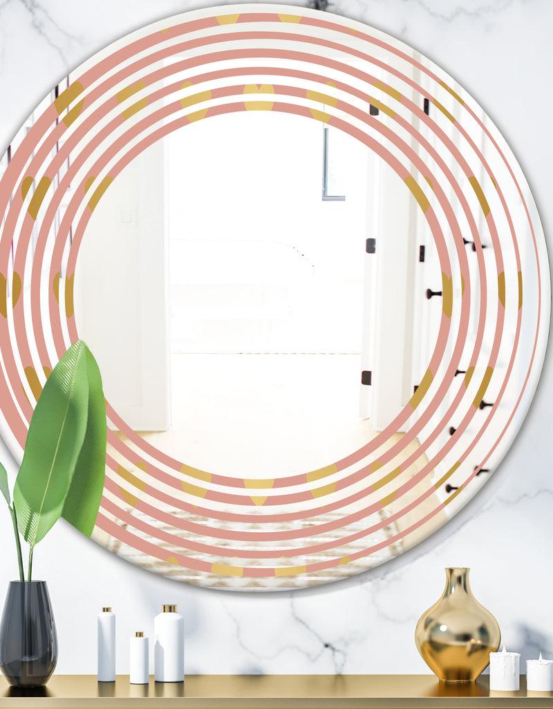designq Gold Hearts On Pink - Modern Round or Oval Wall Mirror - Wave