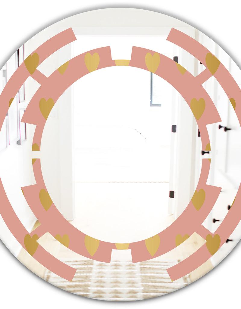 Designq Gold Hearts On Pink - Modern Round Or Oval Wall Mirror - Space