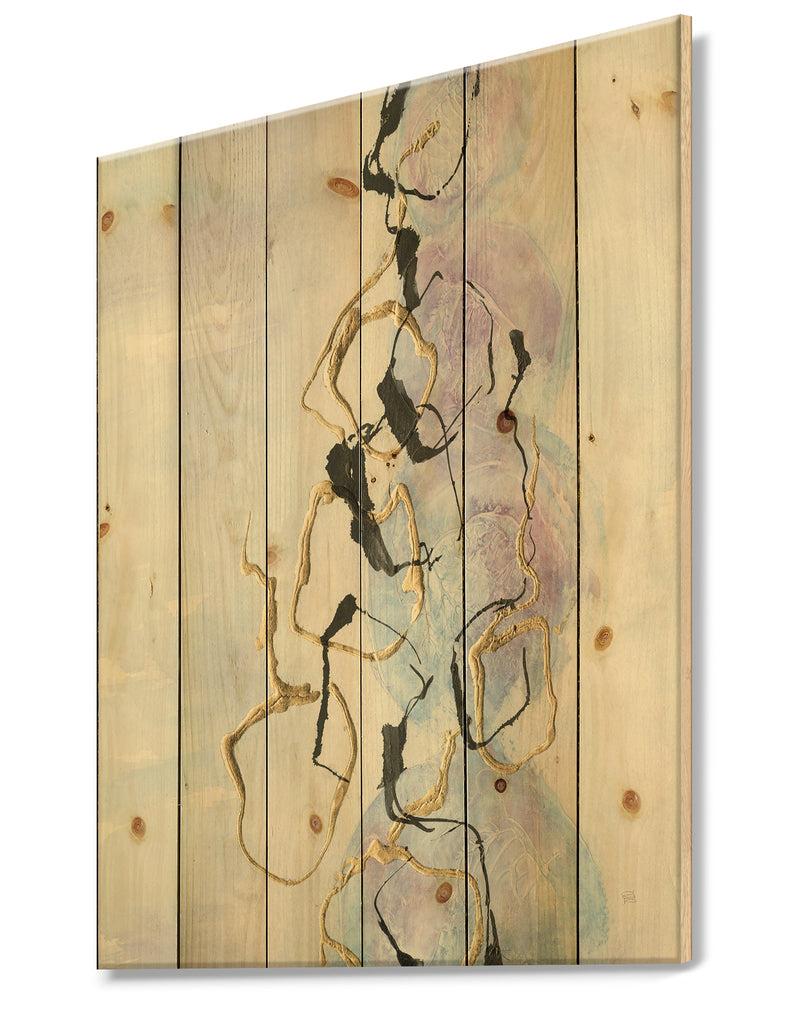 Designq Gold Lines On Pastel I - Modern Glam Print On Natural Pine Wood