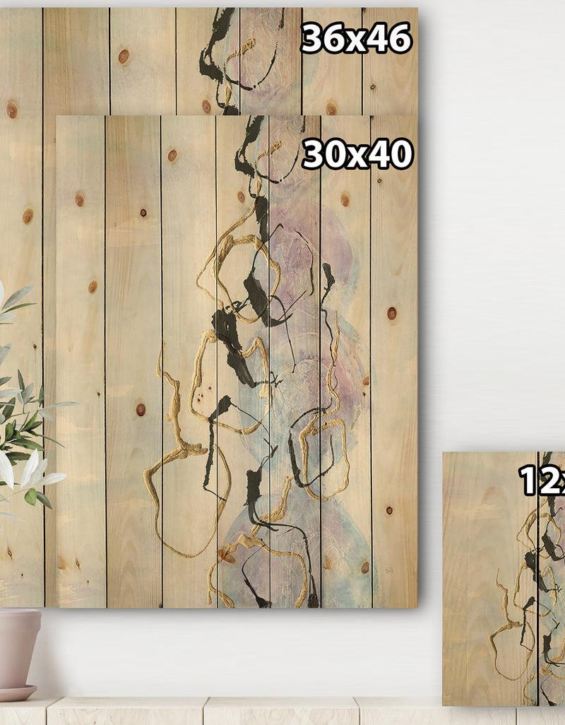 Designq Gold Lines On Pastel I - Modern Glam Print On Natural Pine Wood
