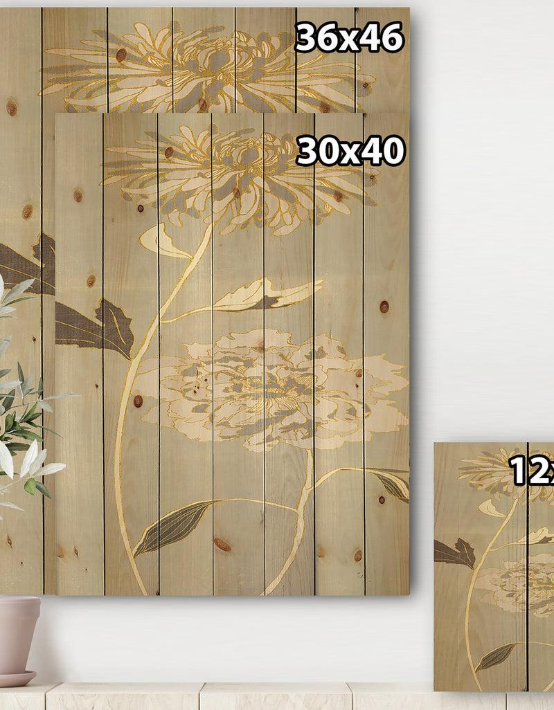 Designq Gold Metallic Floral Garden II - Modern Glam Print On Natural Pine Wood