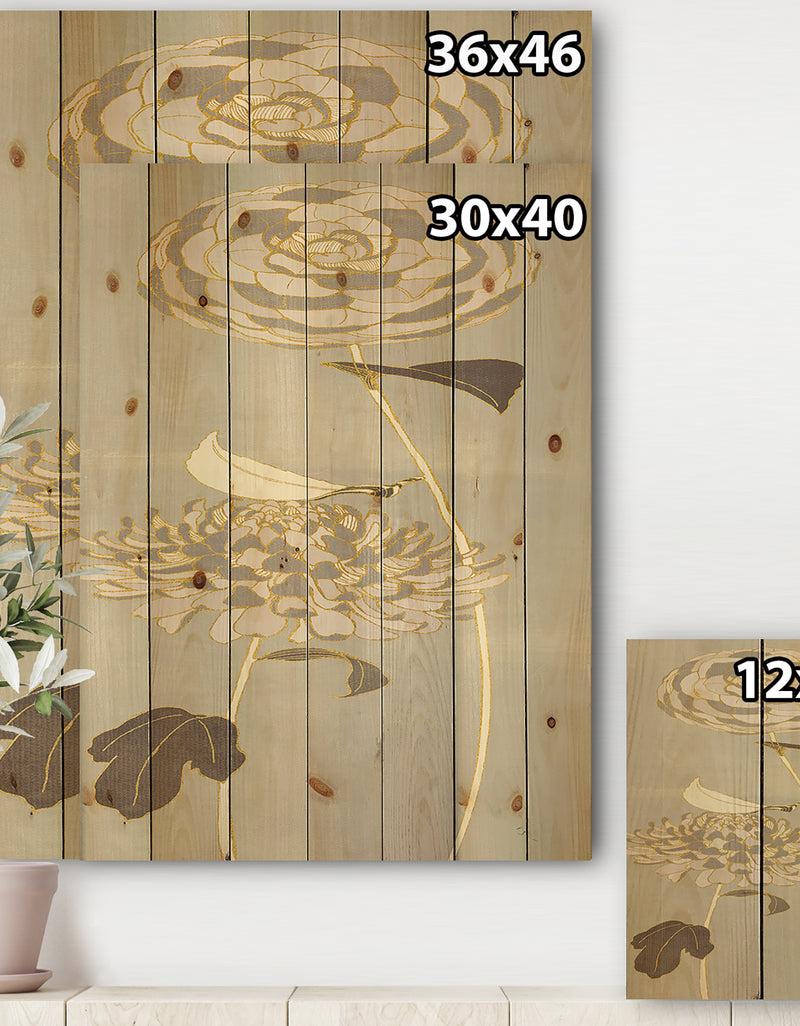 Designq Gold Metallic Floral Garden III - Modern Glam Print On Natural Pine Wood