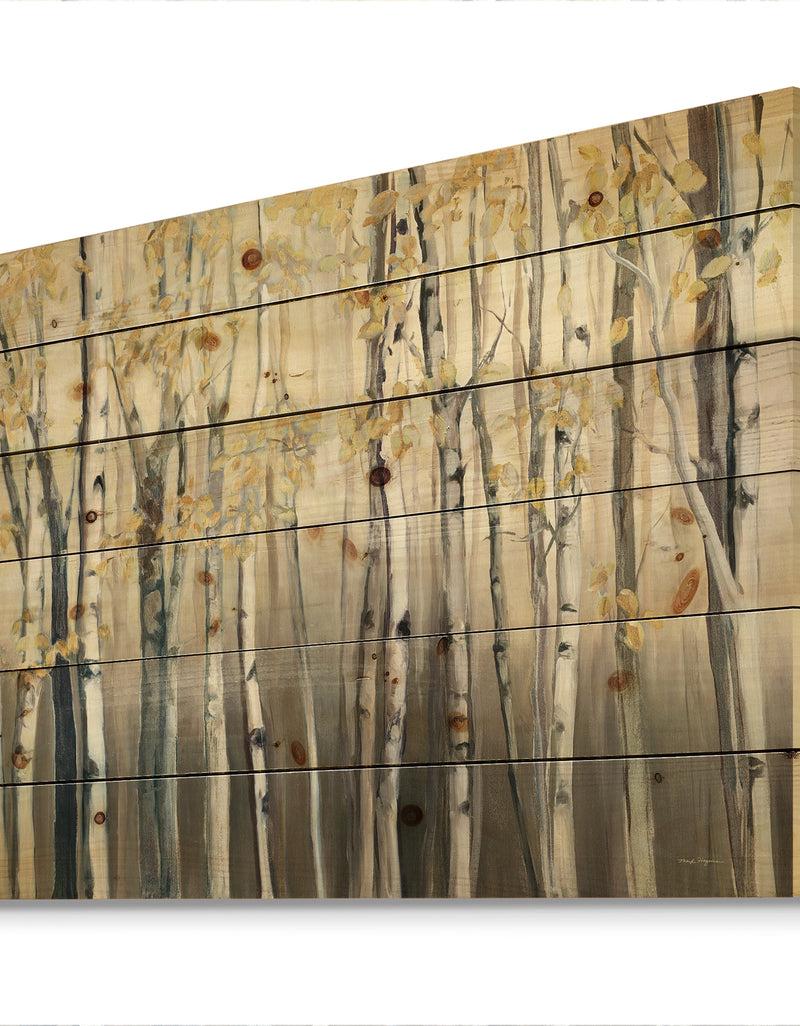 Designq Golden Birch Forest I - Landscapes Print On Natural Pine Wood
