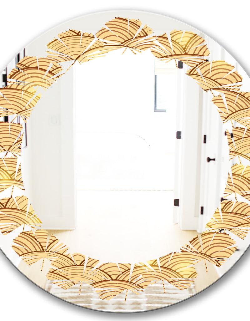Designq Golden Clouds In The Sky - Modern Round Or Oval Wall Mirror - Leaves