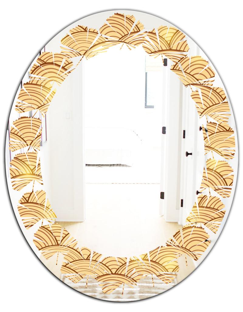 Designq Golden Clouds In The Sky - Modern Round Or Oval Wall Mirror - Leaves