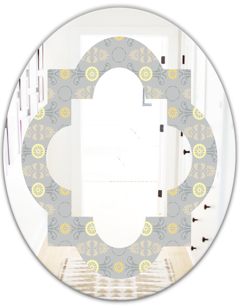 Designq Golden Cornflower Pattern - Modern Round Or Oval Wall Mirror - Quatrefoil