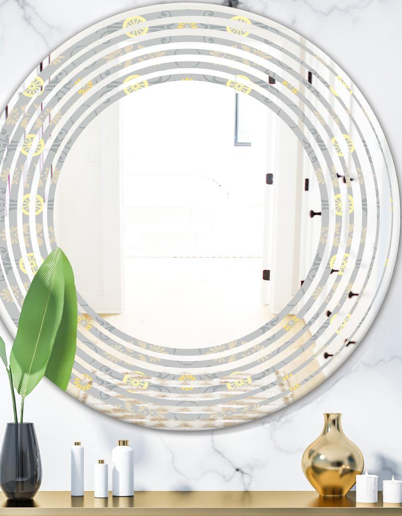 designq Golden Cornflower Pattern - Modern Round or Oval Wall Mirror - Wave