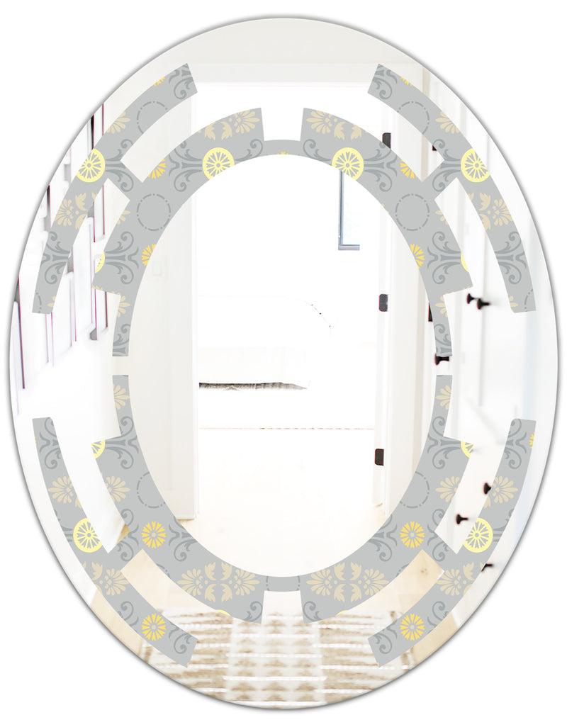 Designq Golden Cornflower Pattern - Modern Round Or Oval Wall Mirror - Space