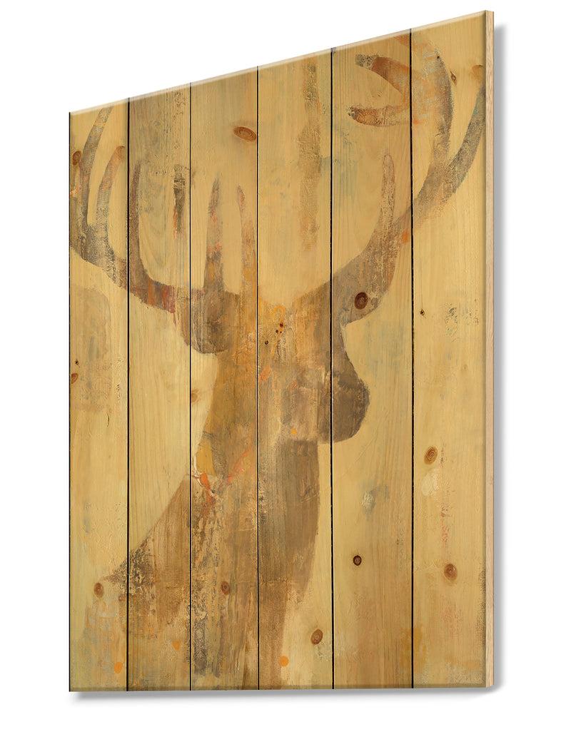 Designq Golden Deer I - Modern Farmhouse Print On Natural Pine Wood