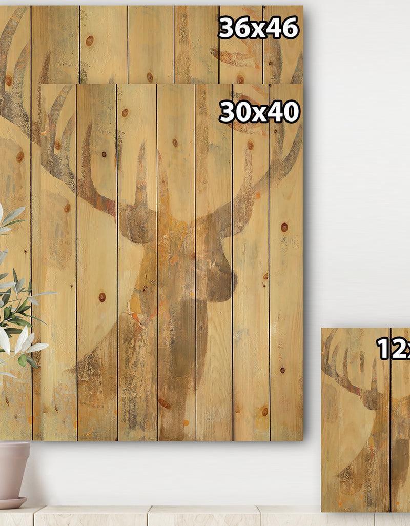Designq Golden Deer I - Modern Farmhouse Print On Natural Pine Wood