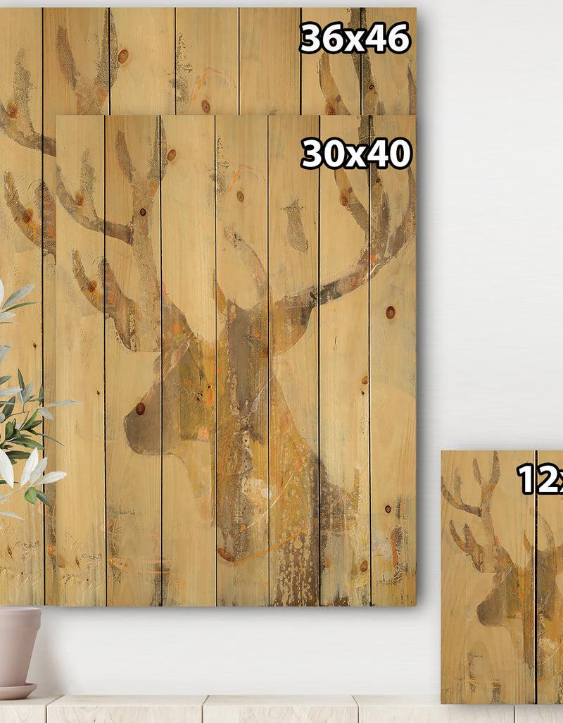Designq Golden Deer II - Modern Farmhouse Print On Natural Pine Wood