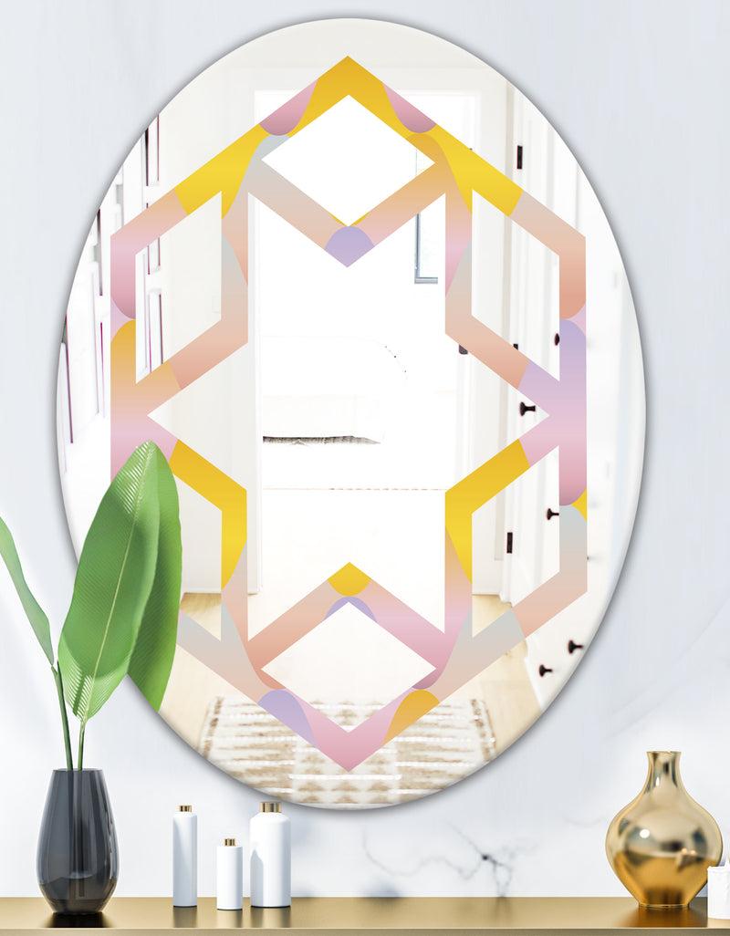 Designq Golden Geometrical Diamond Pattern II - Modern Round Or Oval Wall Mirror - Hexagon Star
