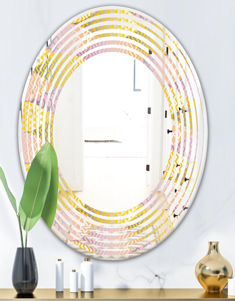 Designq Golden Geometrical Fish Scale - Modern Round Or Oval Wall Mirror - Wave