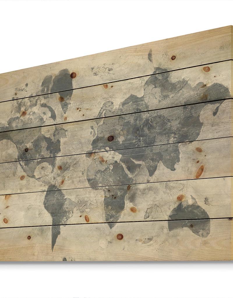 Designq Golden Grey World Neutral - Traditional Print On Natural Pine Wood