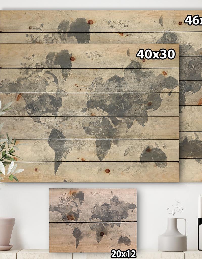 Designq Golden Grey World Neutral - Traditional Print On Natural Pine Wood