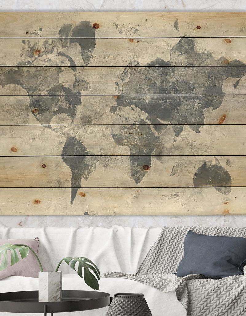 designq Golden Grey World Neutral - Traditional Print on Natural Pine Wood