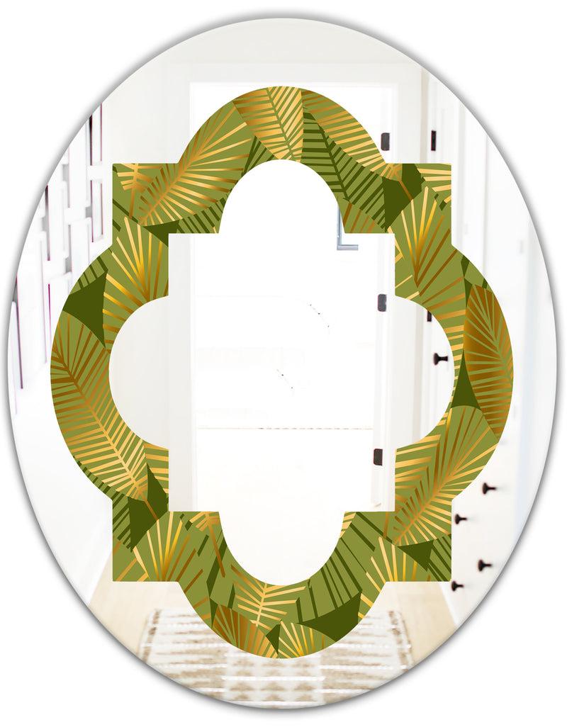 Designq Golden Leaves I - Modern Round Or Oval Wall Mirror - Quatrefoil
