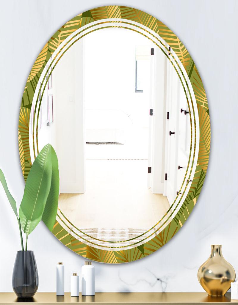 Designq Golden Leaves I - Modern Round Or Oval Wall Mirror - Triple C