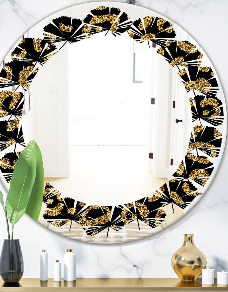 designq Golden Leopard Fur - Modern Round or Oval Wall Mirror - Leaves