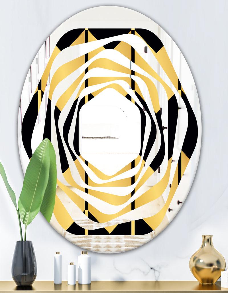 Designq Golden Luxury Metallic Geometrics V - Modern Round Or Oval Wall Mirror - Whirl